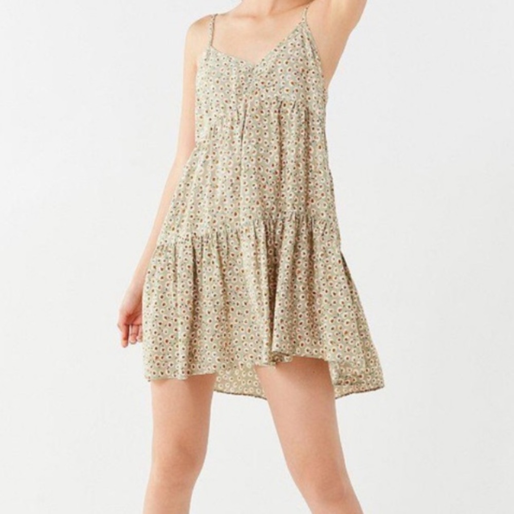 UO Harper Tiered Lace-up Babydoll mini dress